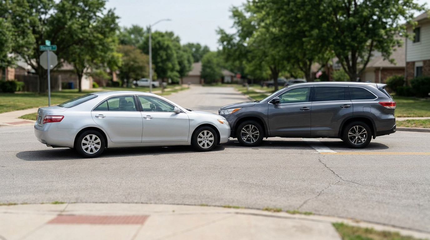 sedan and SUV involved in rear-end collision at residential intersection