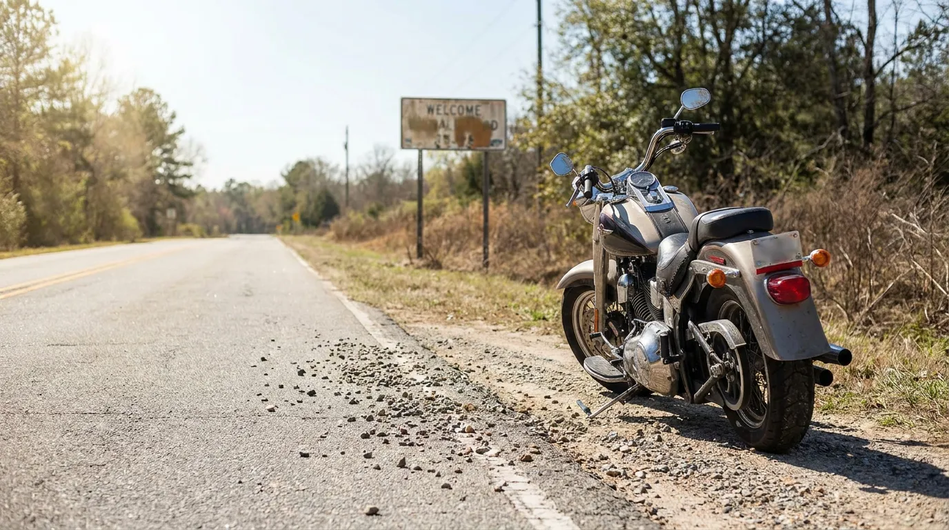 motorcycle parked on loose gravel road in columbia sc
